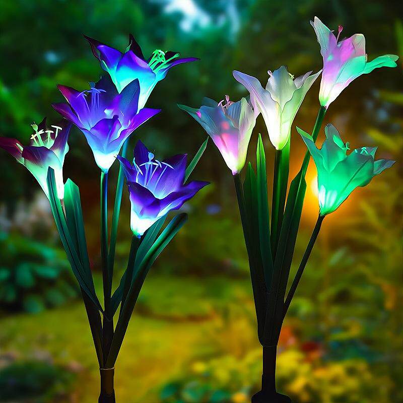 太阳能仿真花4头百合花灯户外