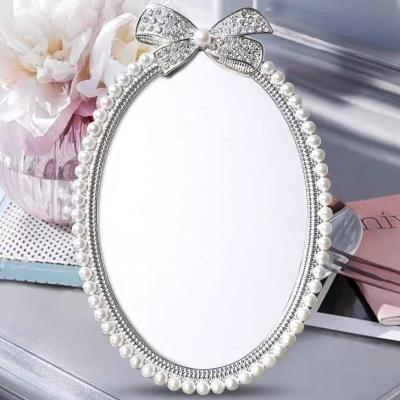 欧式珍珠镜子化妆镜法式公主镜台式宿舍书桌台面镜韩式卧室梳妆镜