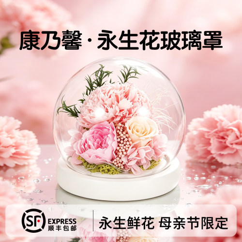 康乃馨永生花玻璃罩礼盒