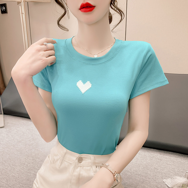 T-SHIRT WOMENS SHORT SLEEVE 2024 NEW SUMMER TREND FASHION SLIM LOVE EMBROIDERY HIGH WAIST CROP TOP INS TIDE