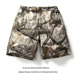 25SS复古做旧树纹迷彩重磅宽松工装休闲五分短裤潮Realtree元素