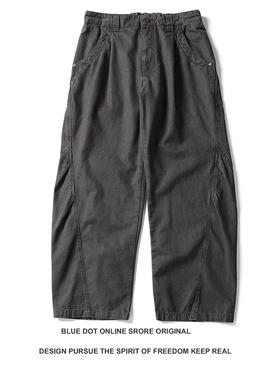 日系复古青年潮牌弯刀拼接口袋工装裤男街头宽松褶皱休闲裤
