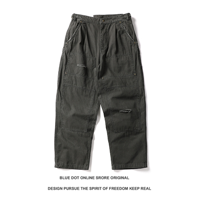 日系复古重工水洗拼接工装裤男潮牌青年宽松休闲裤百搭伐木裤