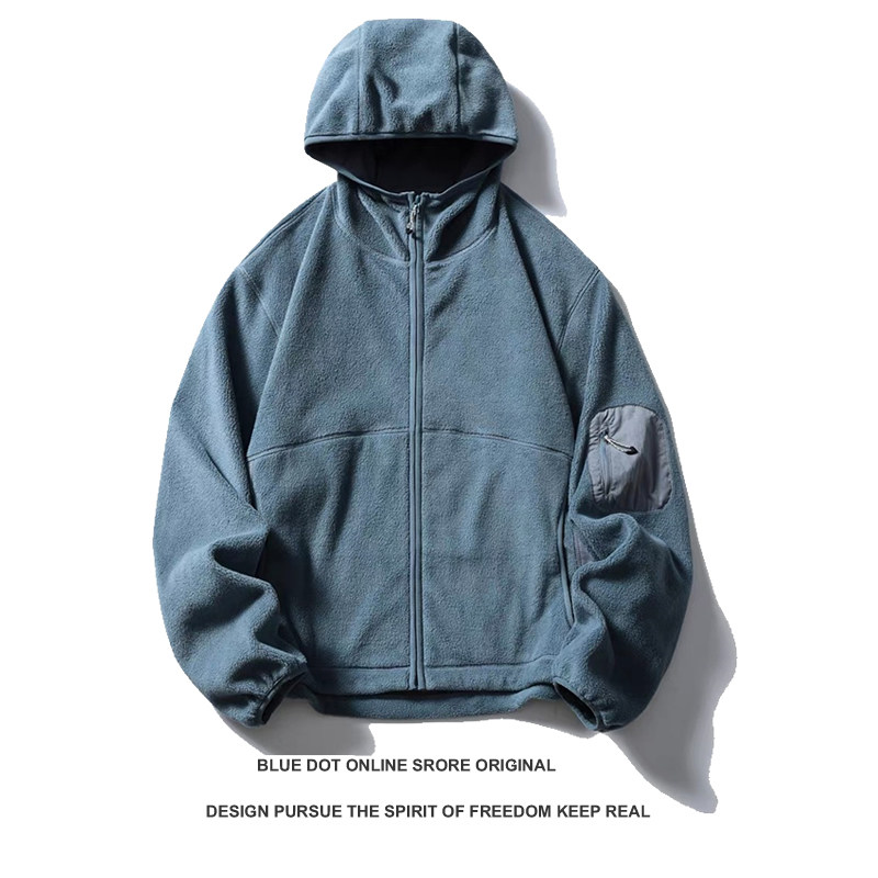 日系复古摇粒绒连帽开衫卫衣男女秋冬季羊羔绒宽松百搭保暖外套