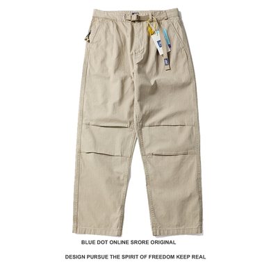 日系复古青年潮牌厚款面料阿美咔叽做旧Cargo锥形裤男休闲工装裤