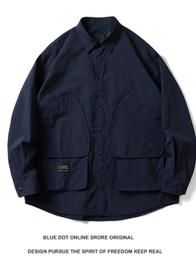 25SS日系工装青年防水多口袋复古机能长袖衬衫外套男衬衣夹克情侣
