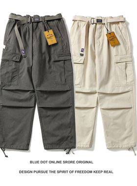 日系复古青年潮牌多袋工装裤男宽松直筒美式休闲阿美咔叽长休闲裤
