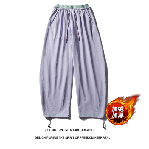 日系户外哈苏线慵懒松弛感运动裤子男女款冬季加绒垂感弯刀休闲裤