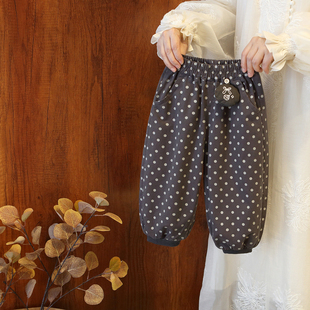 女童2026春秋新款韩系波点灯笼裤女童松紧腰束脚裤宽松百搭休闲裤
