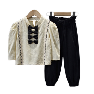 女童小香风气质套装洋气2022新款女宝宝泡泡袖裤子女孩秋款两件套