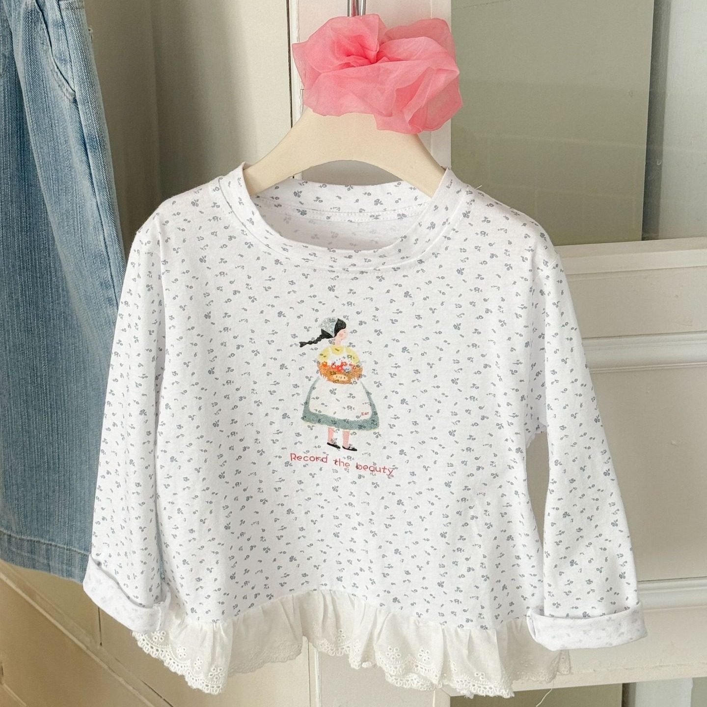 2026女童春季韩系新款碎花洋气卡通花边圆领长袖打底衫长袖T恤,童装/婴儿装/亲子装,T恤,淘宝优惠券,粉丝福利购,淘宝优惠卷