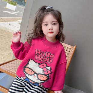 潮 儿童洋气上衣宝宝一体绒百搭打底衫 女童加绒卫衣秋冬款 2025新款