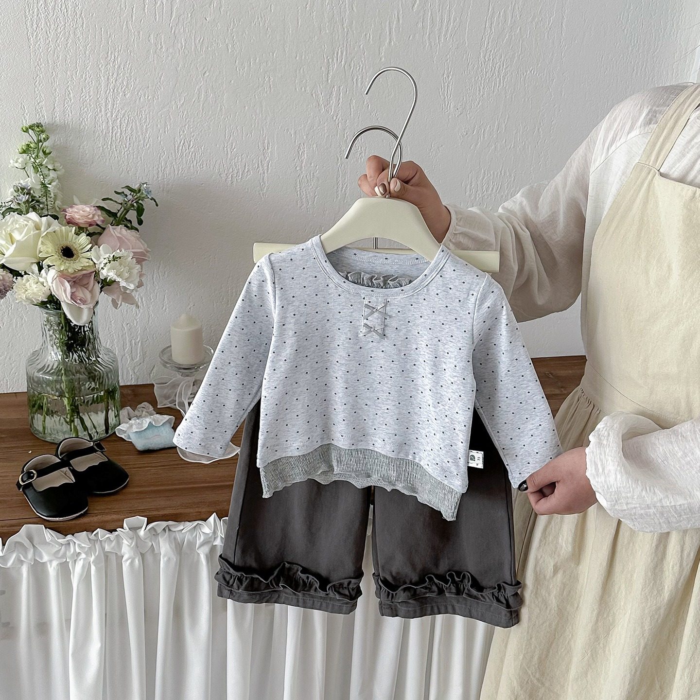 春季新款婴幼儿假两件打底衫套装女宝宝波点上衣棉布裤两件套,童装/婴儿装/亲子装,套装,淘宝优惠券,粉丝福利购,淘宝优惠卷