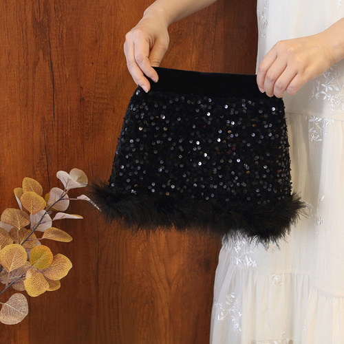 女童秋冬加厚款小香风亮片半身裙女宝宝显瘦防走光气质短裙包臀裙