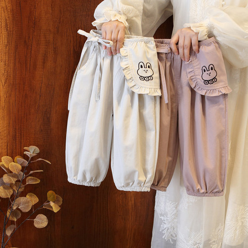 女童花边蝴蝶结束脚裤春秋新款休闲裤女宝宝洋气百搭卡通灯笼长裤