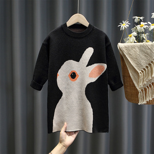 女童中长款卫衣裙秋冬装宝宝加厚韩版宽松毛衣外套儿童时髦连衣裙