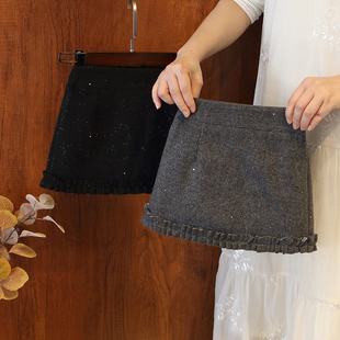 高腰亮片半身裙女木耳边短裙防走光显瘦包臀裙 时尚 女童秋冬季 新款