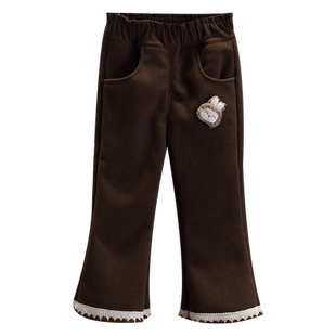 女童加绒裤子秋冬季新款儿童灯芯绒裤中小童洋气微喇长裤宝宝外穿