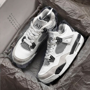AJ4白水泥男鞋女2026春季新款莆田厚底高帮情侣百搭篮球运动鞋子