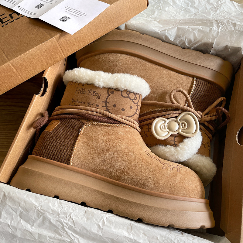 雪地靴女冬季2025新款皮毛一体加绒加厚棉鞋厚底时尚百搭短筒靴子