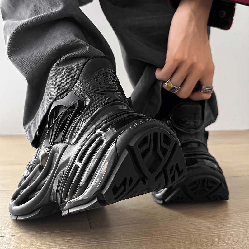 黑色厚底老爹鞋男女复古百搭运动鞋增高休闲鞋潮2025新款情侣鞋子