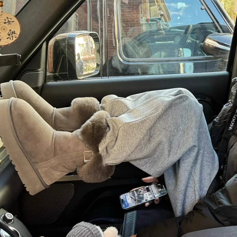 骑士靴长筒雪地靴女款冬季东北户外加绒加厚皮毛一体抗寒保暖棉靴