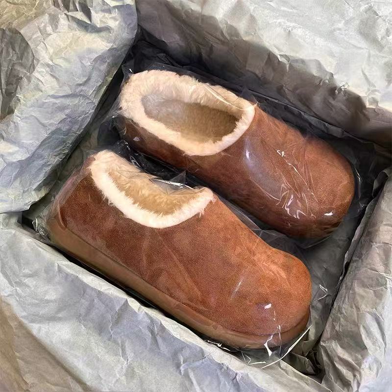 正品小土豆包头勃肯鞋女冬季2025新款羊皮毛一体加绒加厚保暖棉鞋