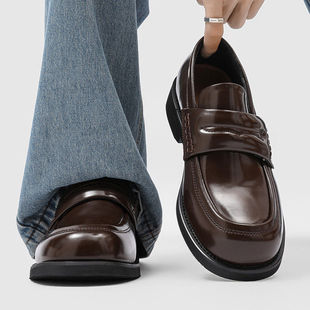 【高品质】方头皮鞋增高老钱风小众一脚蹬英伦风厚底通勤德比鞋男