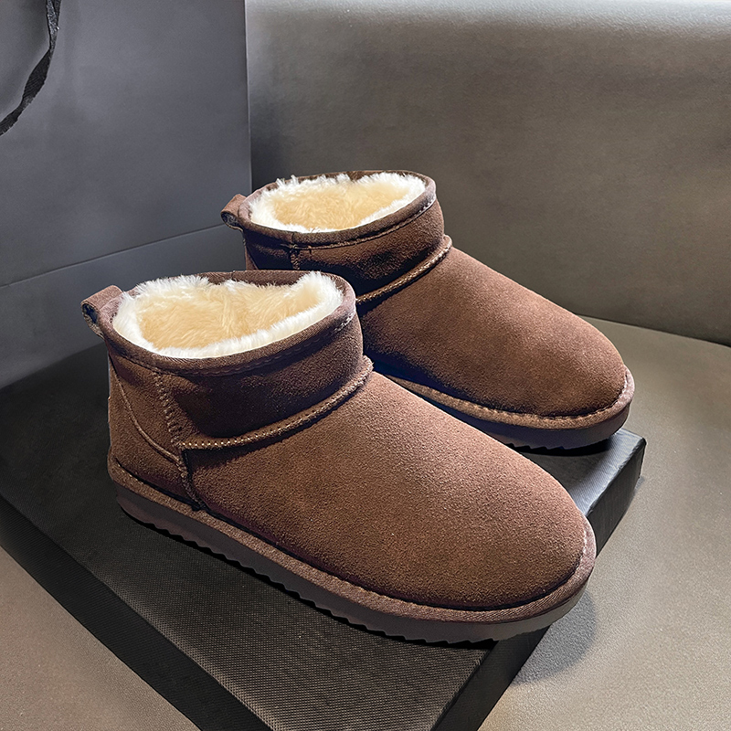 咖色雪地靴羊皮毛一体厚底增高男女短靴冬季加绒加厚保暖防水棉鞋