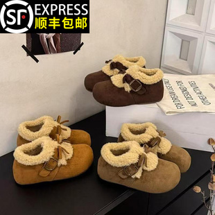 周雨彤同款全包勃肯雪地靴女款2025冬季新款一脚蹬加绒加厚棉鞋潮