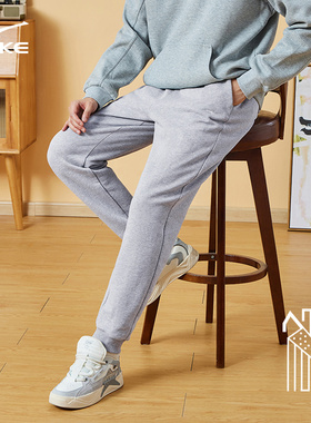 鸿星尔克男士灰色运动裤针织长裤弹力抽绳300G棉质卫裤