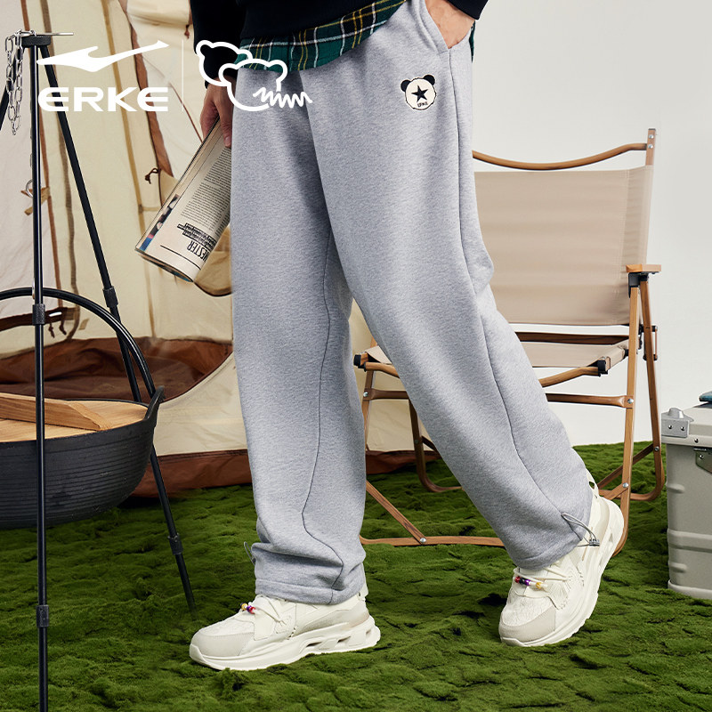 电池熊猫丨鸿星尔克运动裤秋季新款男士抽绳直筒针织长裤卫裤裤子