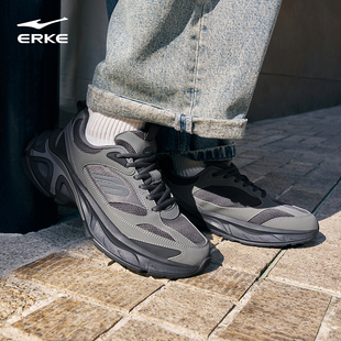 鸿星尔克东升男鞋秋季休闲鞋厚底增高轻便百搭黑色老爹鞋男士鞋子
