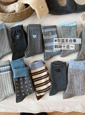 灰色袜子女中筒袜秋冬款加厚保暖羊毛爱心蝴蝶结纯棉春秋长堆堆袜