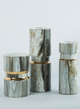 现代简约直筒花器宽口花瓶样板房软装饰品家居装饰储物罐工艺品