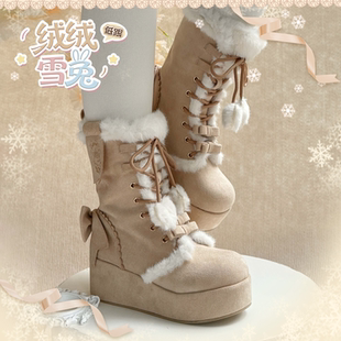 现货 -低跟绒绒雪兔芝士芒芒秋冬新款厚底lolita甜美加绒雪地鞋