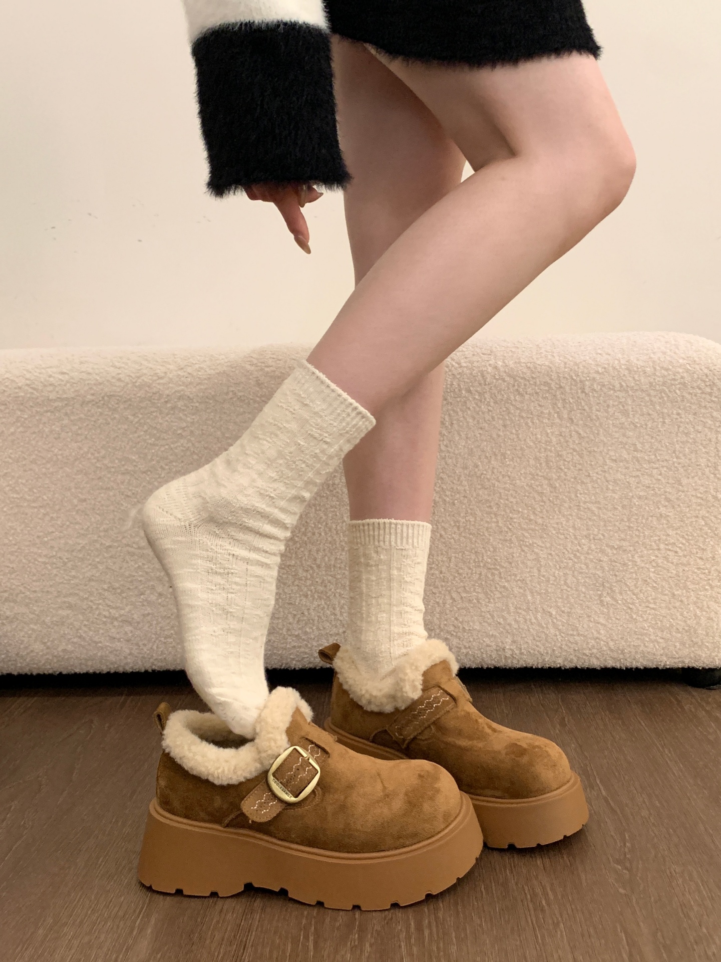 厚底增高加绒保暖勃肯鞋女2025新款冬季雪地靴乐福鞋毛毛女鞋棉鞋