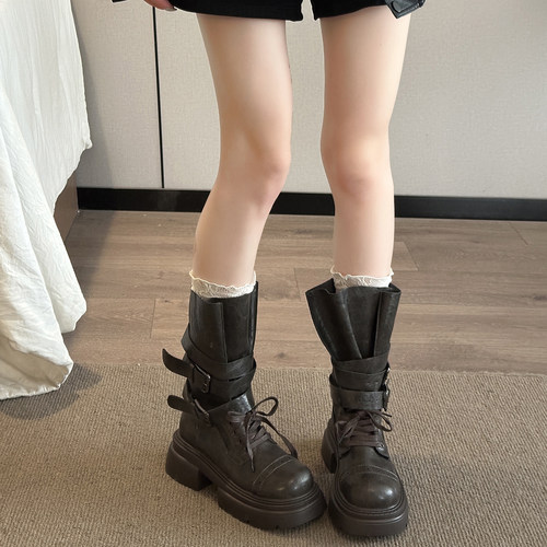 秋冬女鞋厚底增高马丁靴女靴机车靴2026新款西部牛仔靴裤管1009k