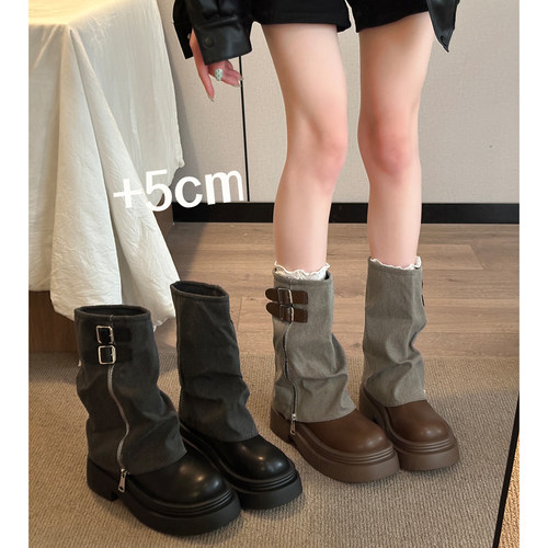 秋冬季厚底增高马丁靴女2026新款秋裤管靴机车靴西部牛仔短0913z