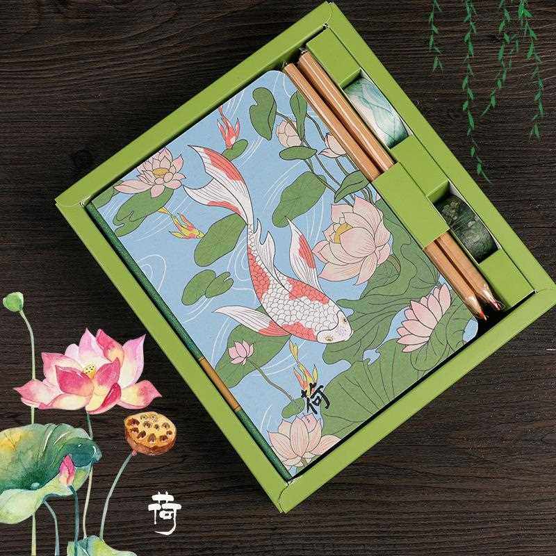 新款直销中国风特色复古锦鲤记事本套装创意戏曲风套盒礼盒胶带书