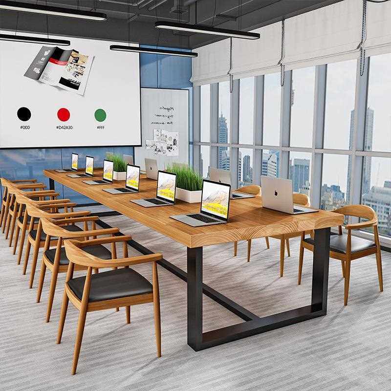 新款直销铁艺实木会议桌loft工业风办公室电脑洽谈桌椅组合简约大