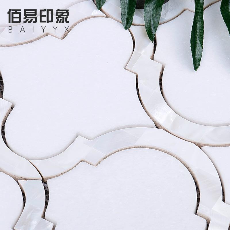 新款直销新款 水晶白贝壳灯笼大理石马赛克 水刀工艺 电视背景墙