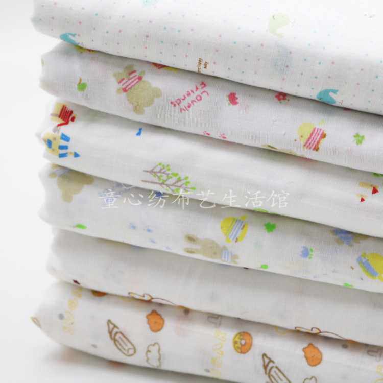 新款直销宝宝毛织印花隔尿布布料 婴儿双层棉纱布料 母婴寝居尿垫