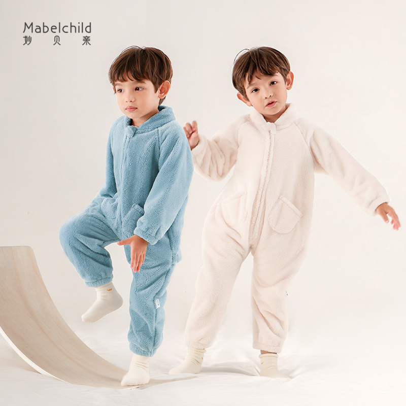 【绒绒】儿童连体睡衣秋冬季保暖男女宝宝珊瑚绒连体衣加厚家居服