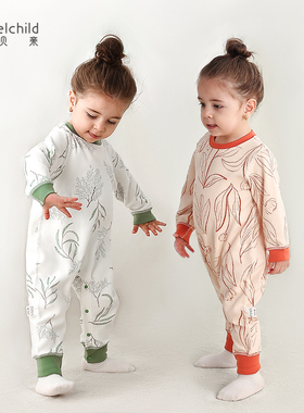 妙贝亲儿童连体睡衣秋冬保暖纯棉婴儿男女宝宝家居服连体衣秋