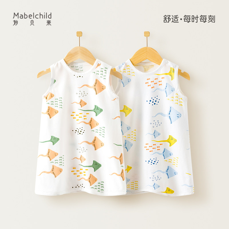 婴儿睡衣春夏薄款纯棉无袖儿童睡裙空调服背心宝宝睡袍夏季
