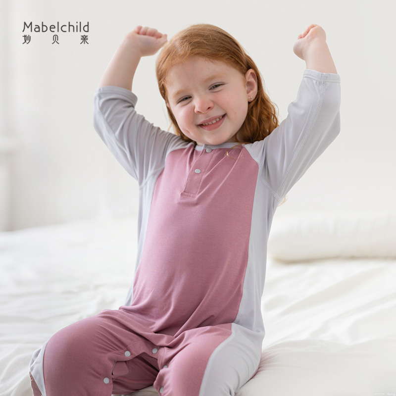 【天竹凉软皮】儿童连体睡衣夏季薄款七分袖冰丝竹纤维家居服睡袋