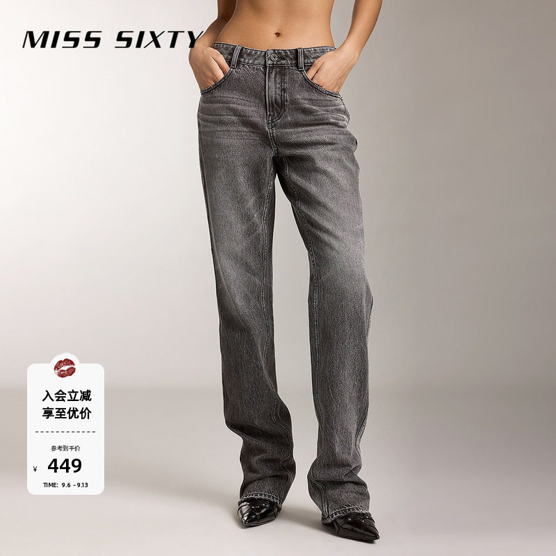 【免费改裤】Miss Sixty牛仔裤女复古磨白显瘦直筒裤通勤休闲图片