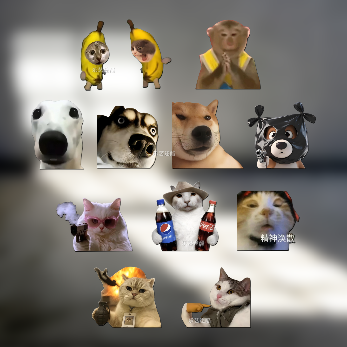 MEME搞笑猫狗头防水车贴