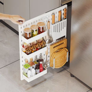 厨房橱柜洞洞板置物架抽屉式调味料拉篮侧装窄柜浅柜调味蓝刀具架